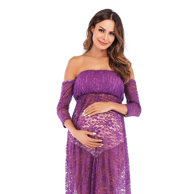 

Maternity Clothes Lace Summer Maternity Dresses for Photo Shoot Sexy Gauze Half Sleeve Purple / Red Vestidos Grossesse