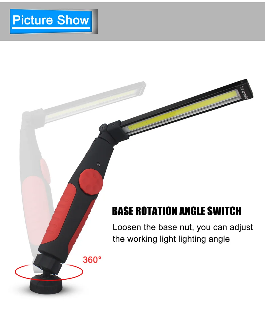 Портативный COB lampen industrieel USB Перезаряжаемый вращающийся на 360 ° Рабочий фонарь для мастерской, ремонта автомобиля, домашнего использования, аварийный D4