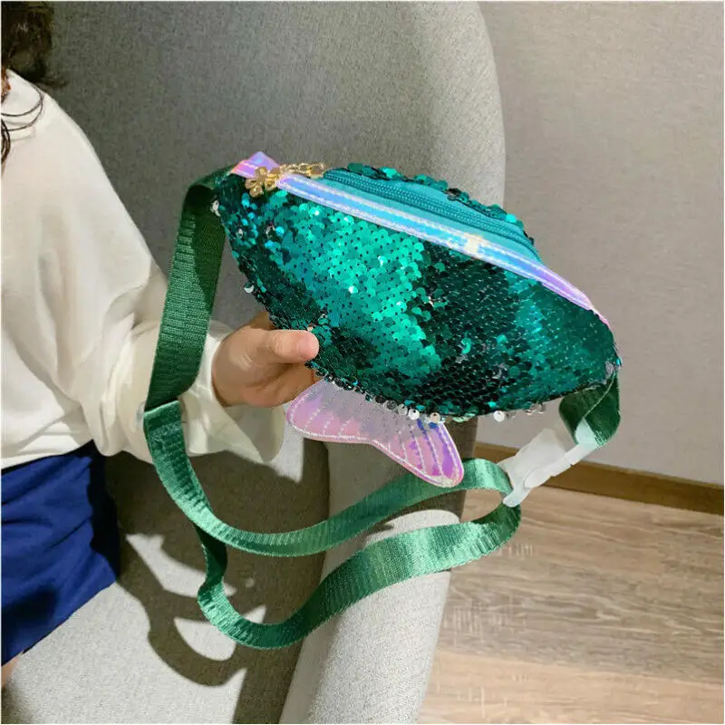 Детская поясная сумка с блестками модная для девочек детей блестящая рисунком |