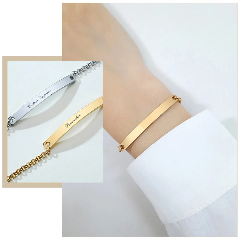 

Женские браслеты-цепочки из нержавеющей стали с гравировкой