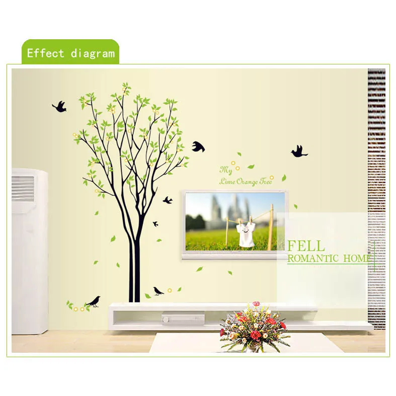 Good Life My Lime Orange Tree Quote Big with Birds and Leaves Removable Wall Sticker Decals | Дом и сад