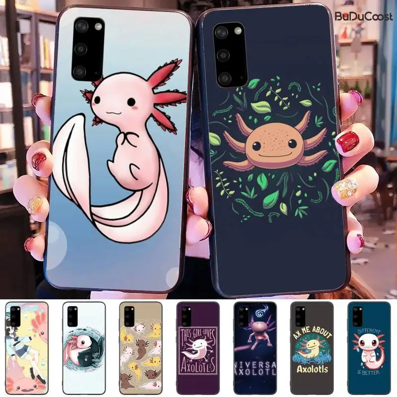 

Hrmes Cute Animal Axolotl Silicone Black Phone Case for Samsung Galaxy S10 S10E Lite s6 s7 s8plus s9plus S5 S20