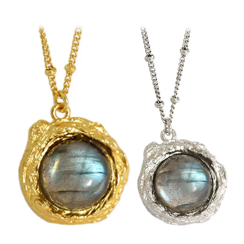 

Plating Process 925 Silver Gold Style Light Niche Luxury Texture Lava Texture Labradorite White Crystal Banquet Goddess Necklace