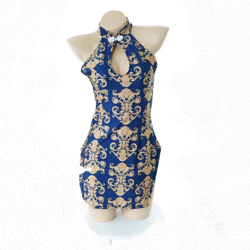 

Sexy Woman Halter Cheongsam Chinese Style Erotic Lingerie Mini Qipao Babydoll Underwear Hollow Split Party Nightclub Party Dress