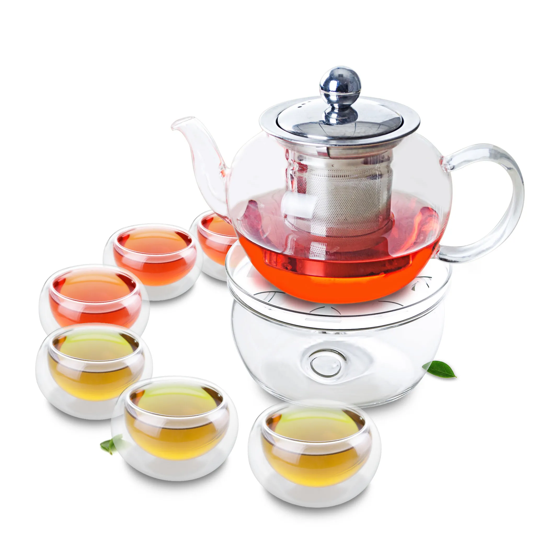 

Glass Coffee Pot w/ Stainless Steel Filter & 6PC Small Cute Cups & Warmer