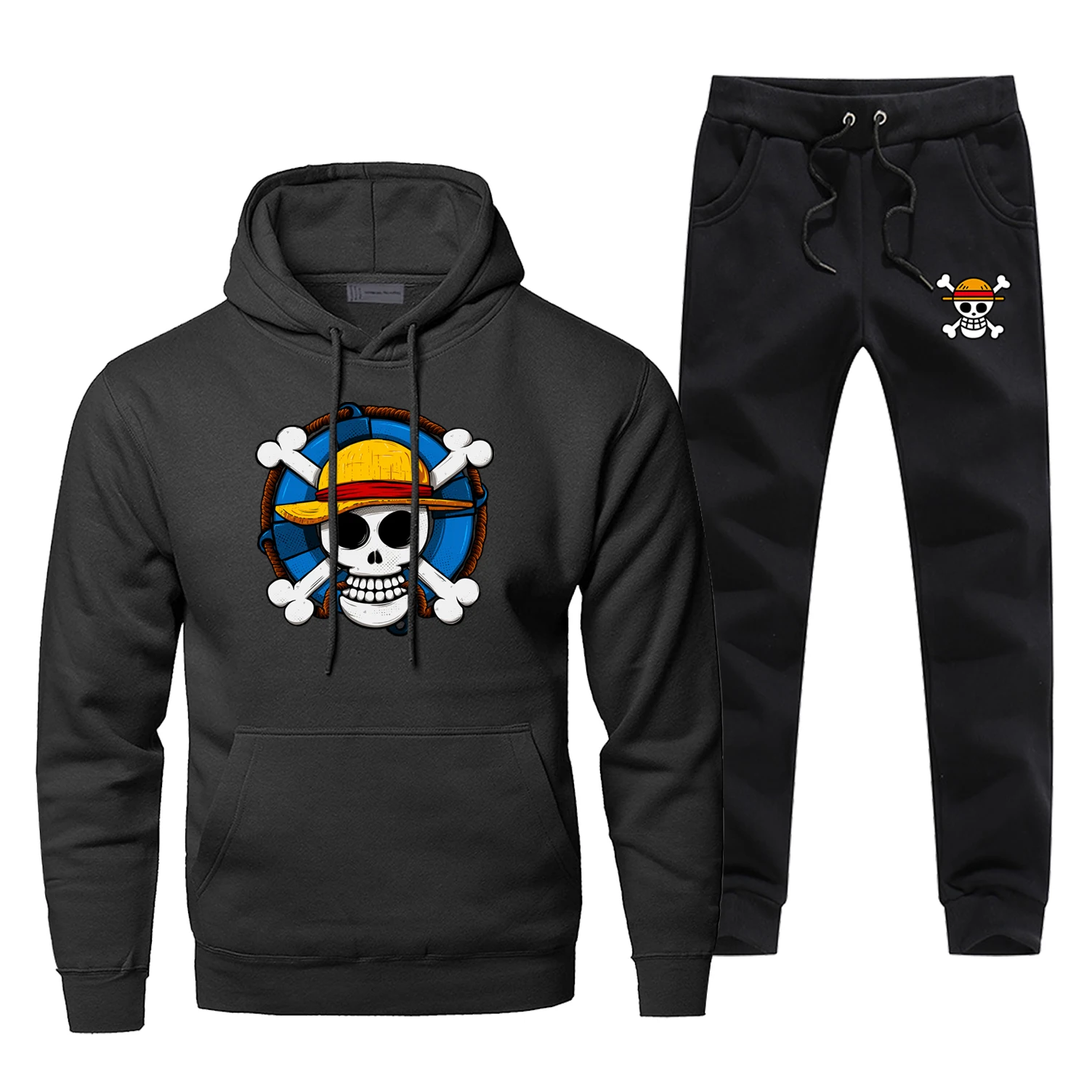 

One Piece The Straw Hat Hoodies Pants Set Men The Pirate King Sweatshirt Sweatpants Japan Anime Pullover Tracksuit Crewneck Tops