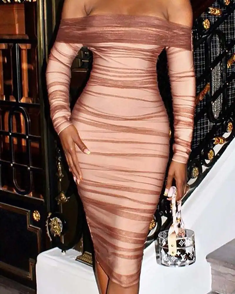 Женское Сетчатое платье с открытыми плечами драпированные платья сексуальное