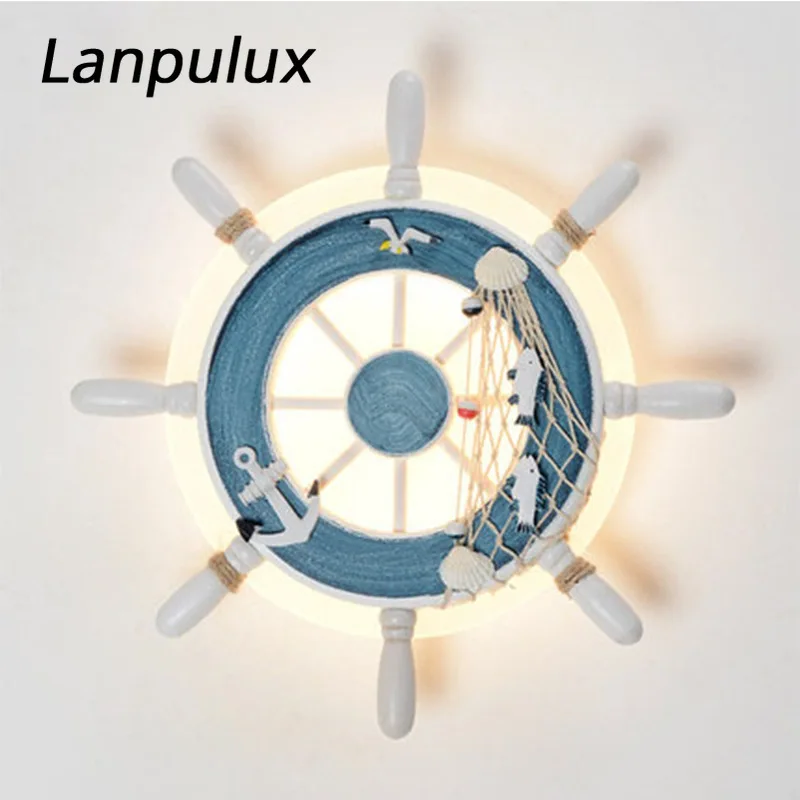 Lanpulux, синий руль, ночные светильники для детей, для мальчиков, для спальни, настенная креативная Подвесная лампа, Океанский стиль, прикроватное декоративное освещение