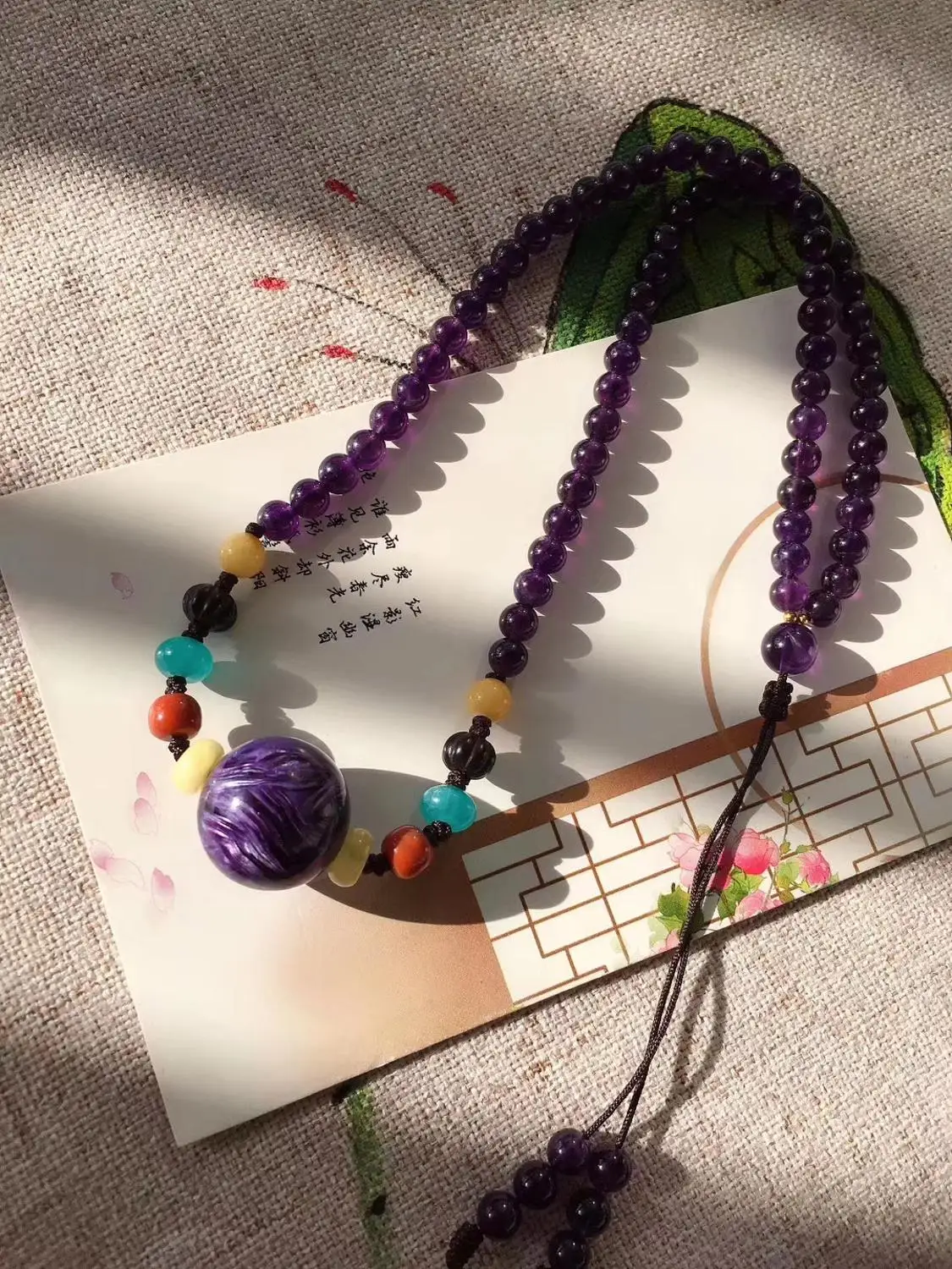 Отличный натуральный фиолетовый Charoite драгоценный камень кристалл ожерелье