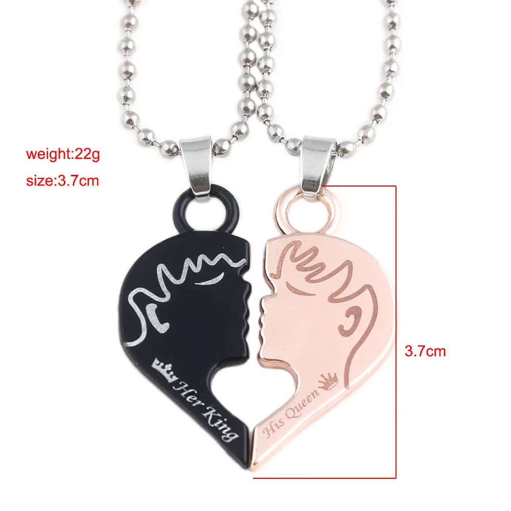 

Valentine's Day Jewelry Love Puzzle Necklace HerKing HisQueen Crown Male and Female Face Stitching Pendant