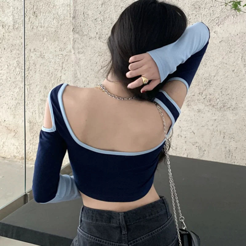 Весенний пикантный женский укороченный топ в Корейском стиле с вырезами и
