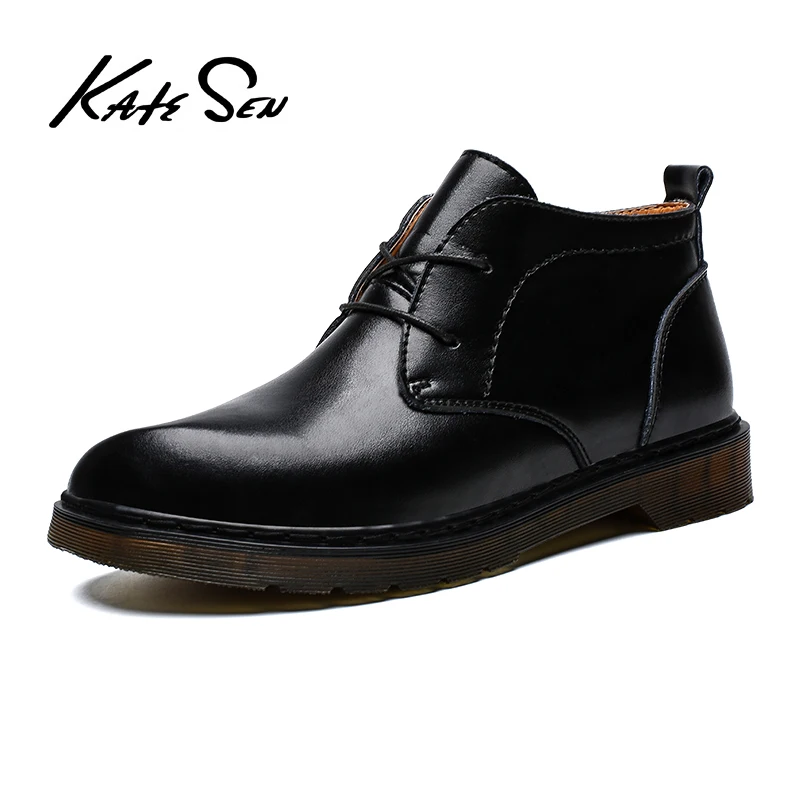 KATESEN/Новинка мужские ботинки из натуральной кожи модные зимние теплые плюшевые