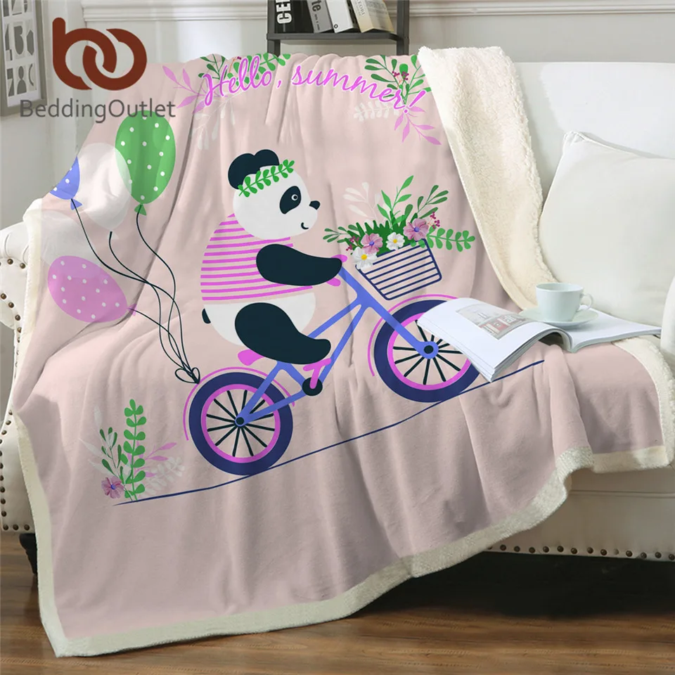 BeddingOutlet плюшевое одеяло с изображением панды; льняное одеяло с изображением животных из мультфильма; розовое одеяло с листьями цветов; детское постельное белье с воздушными шарами для велосипеда; 150x200 см