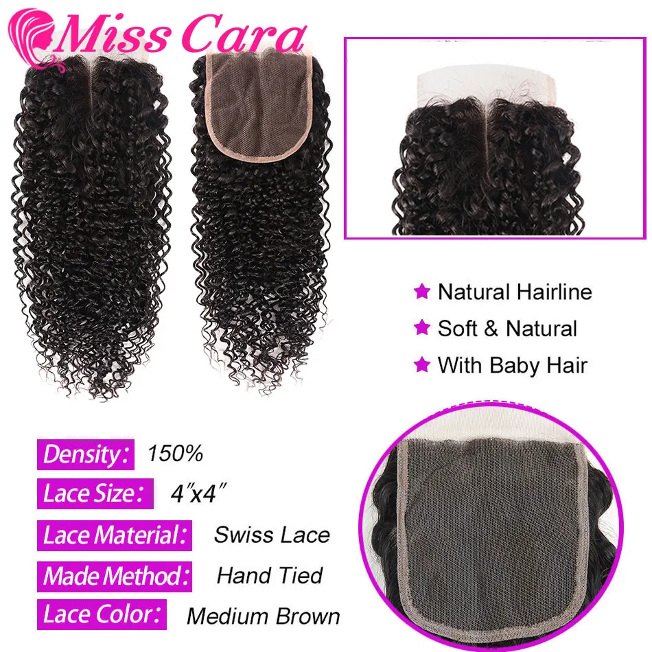 Miss Cara монгольские волосы remy 4x4 кружева закрытие часть 10-20 дюймов светло-коричневый кудрявые человеческие волосы Чехол