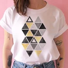 Женская летняя футболка с геометрическим рисунком, футболки повседневные футболки Harajuku в стиле 90-х, Ретро стиль, белая футболка женская одежда