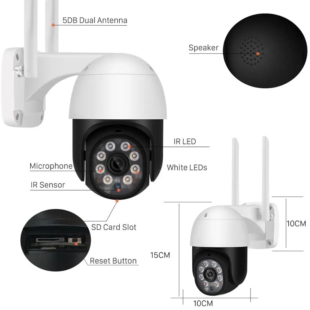 

5MP PTZ WIFI IP Camera Outdoor 1080P 4X Digital Zoom Wireless Security CCTV Camera Two Way Audio Cloud CCTV Surveillance Onvif