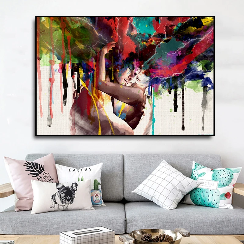 100% ручная роспись абстрактная картина маслом на холсте для влюбленных Настенная
