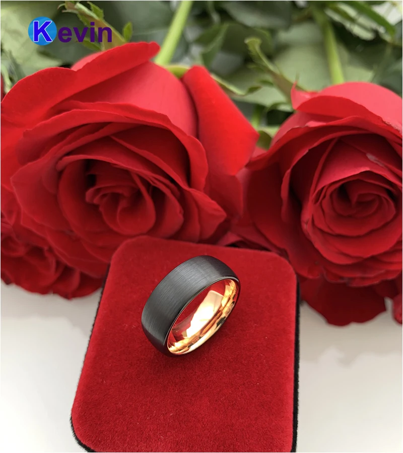 Очень популярная купольная лента вольфрамовое свадебное кольцо с черной щёткой