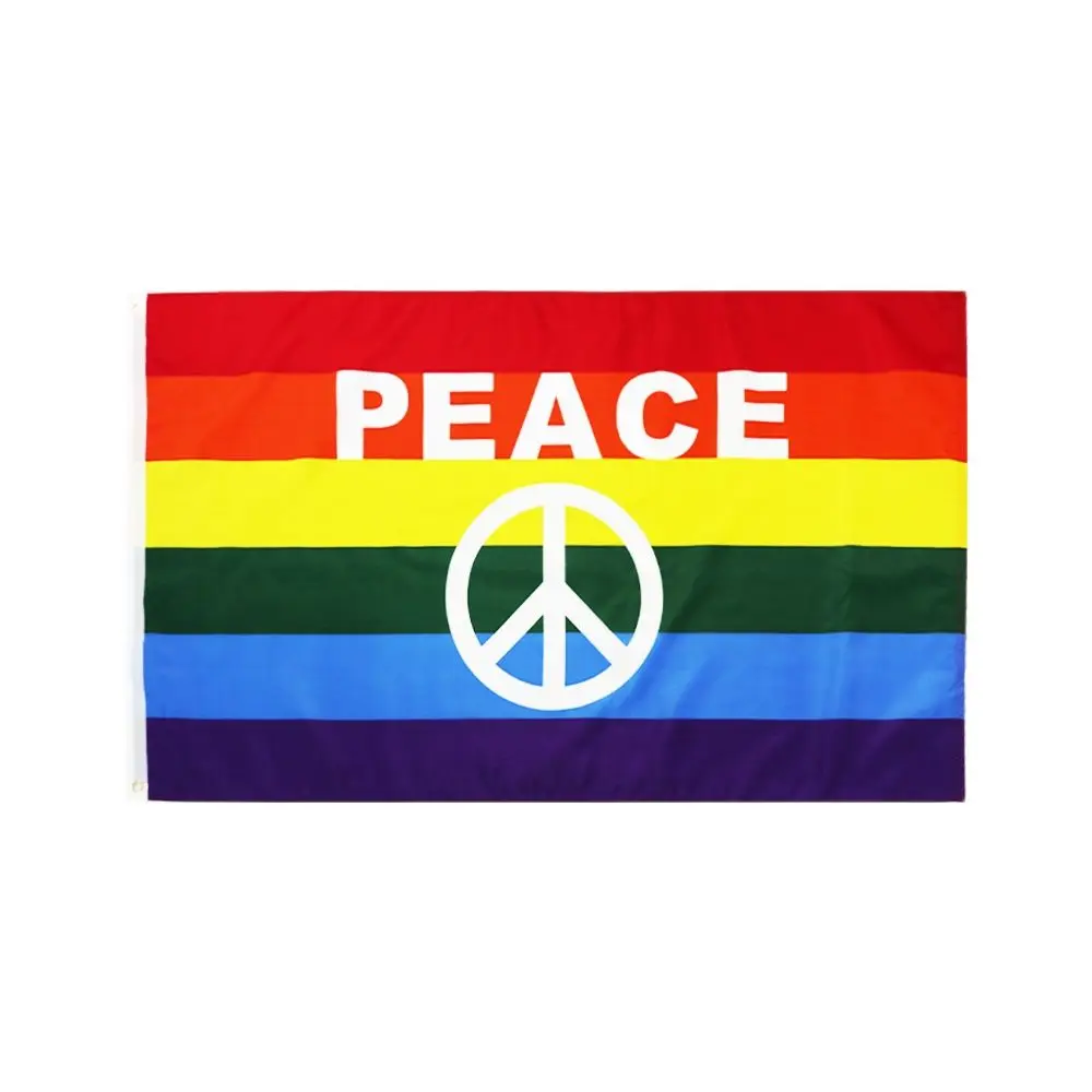 

90x150CM Rainbow Flag with Peace Sign Symbol Gay Pride Banner LGBT Festival Event