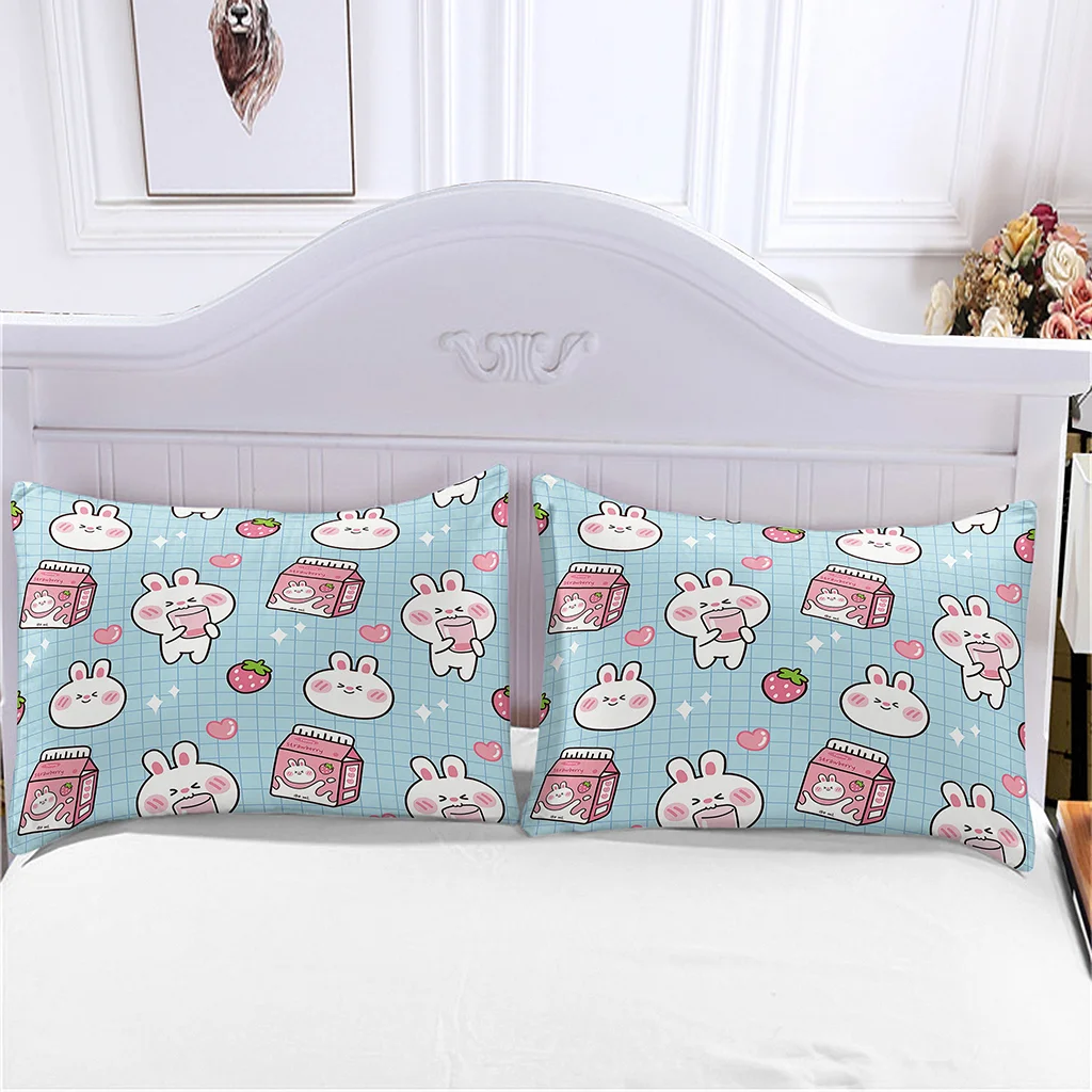 

Bedroom Twin Bedding Sets Queen Comforter Duvet Cover Luxury Rabbit and Strawberry Milk Cartoons Children Cute School Dormitory