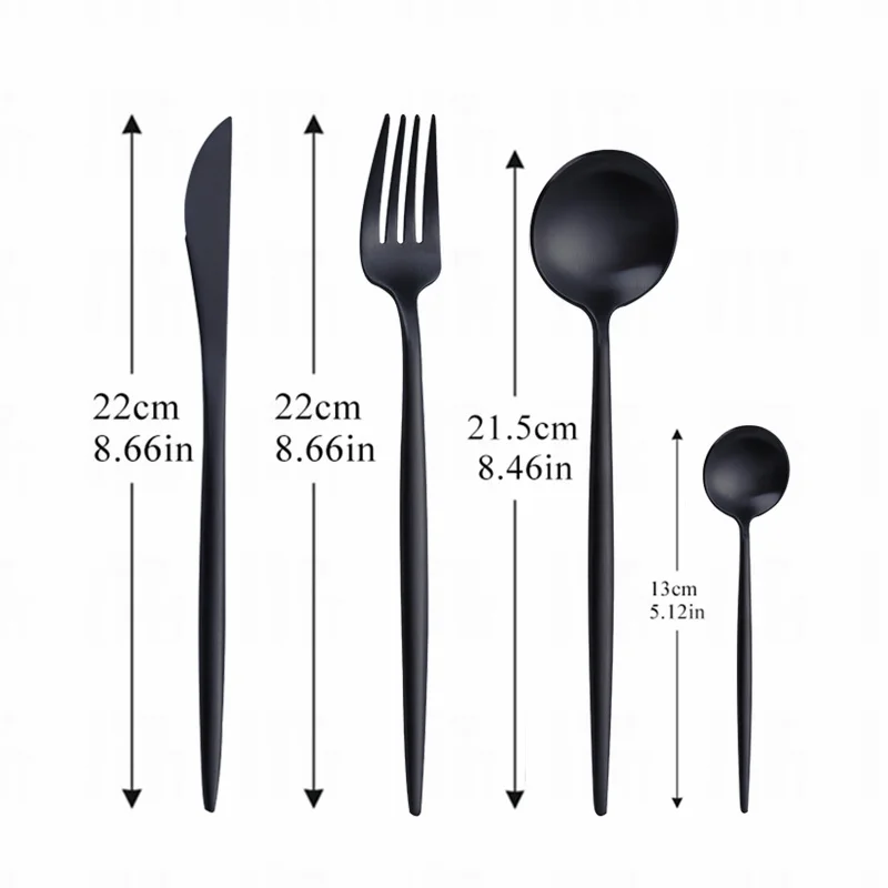 Murah Peralatan Makan Matte Hitam Baja Tahan Karat Set Sendok Pisau Garpu Set Peralatan Dapur Set Alat Makan Perjalanan Sendok Garpu Mewah