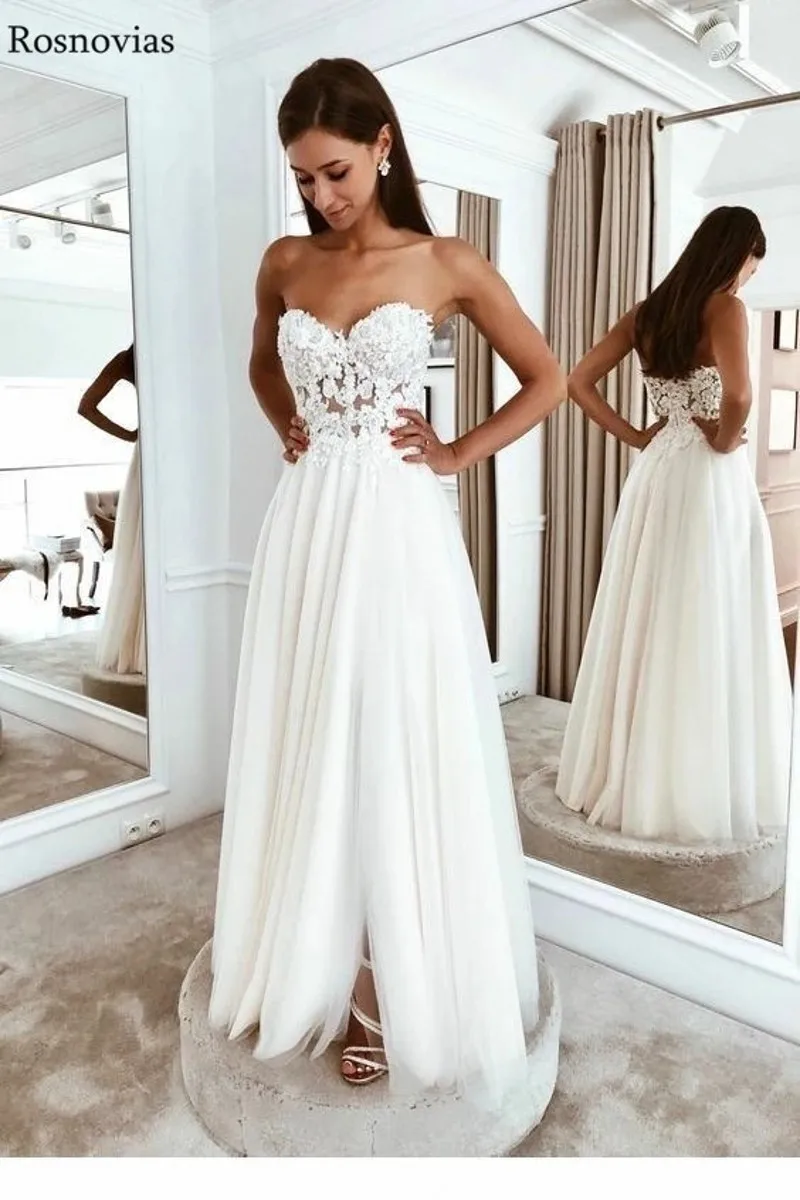 Бохо Сторона Сплит Свадебные платья 2019 без бретелек спинки развертки Поезд