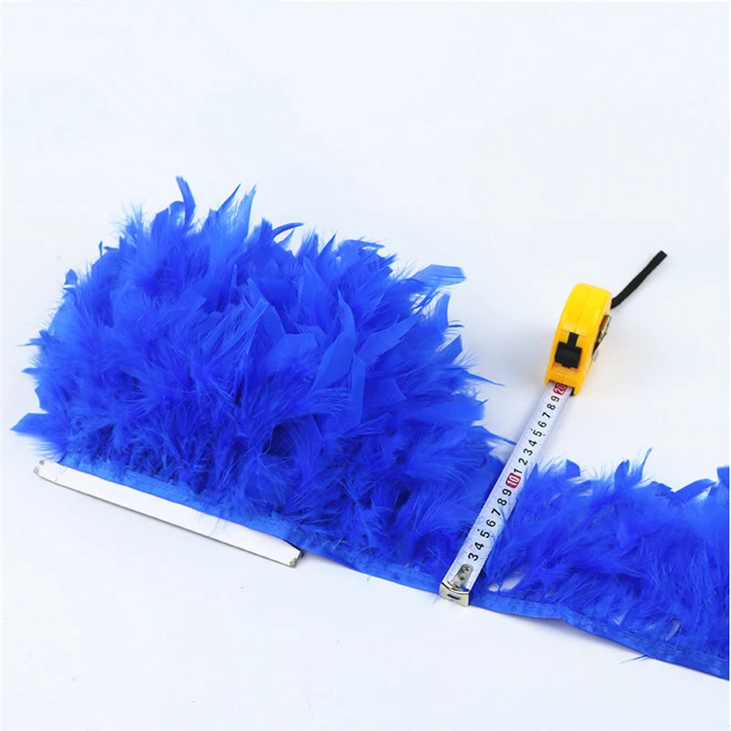 Royal blue Новинка, 10 метров, пушистая Красивая Турецкая перьевая лента с бахромой, 4-6 дюймов, ощипка перьев индейки для карнавальных костюмов, одежда для творчества - Цвет: Royal blue