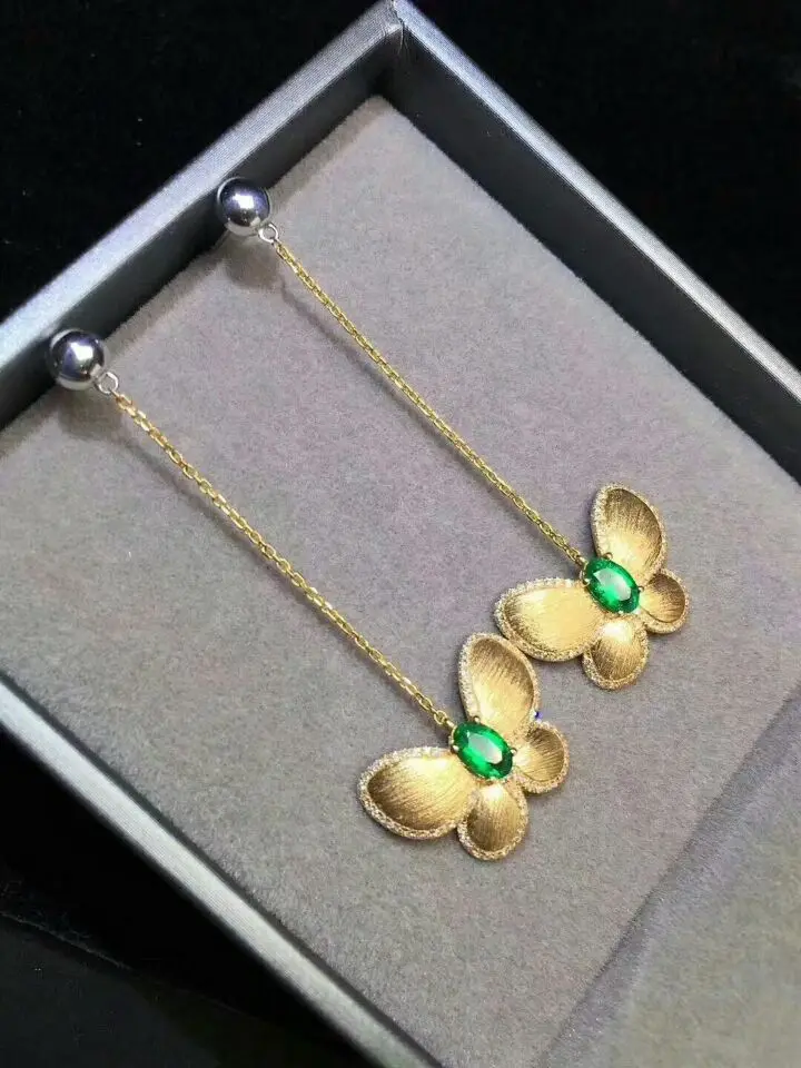 MeiBaPJ серьги-подвески с натуральными изумрудными камнями Бабочка Настоящее