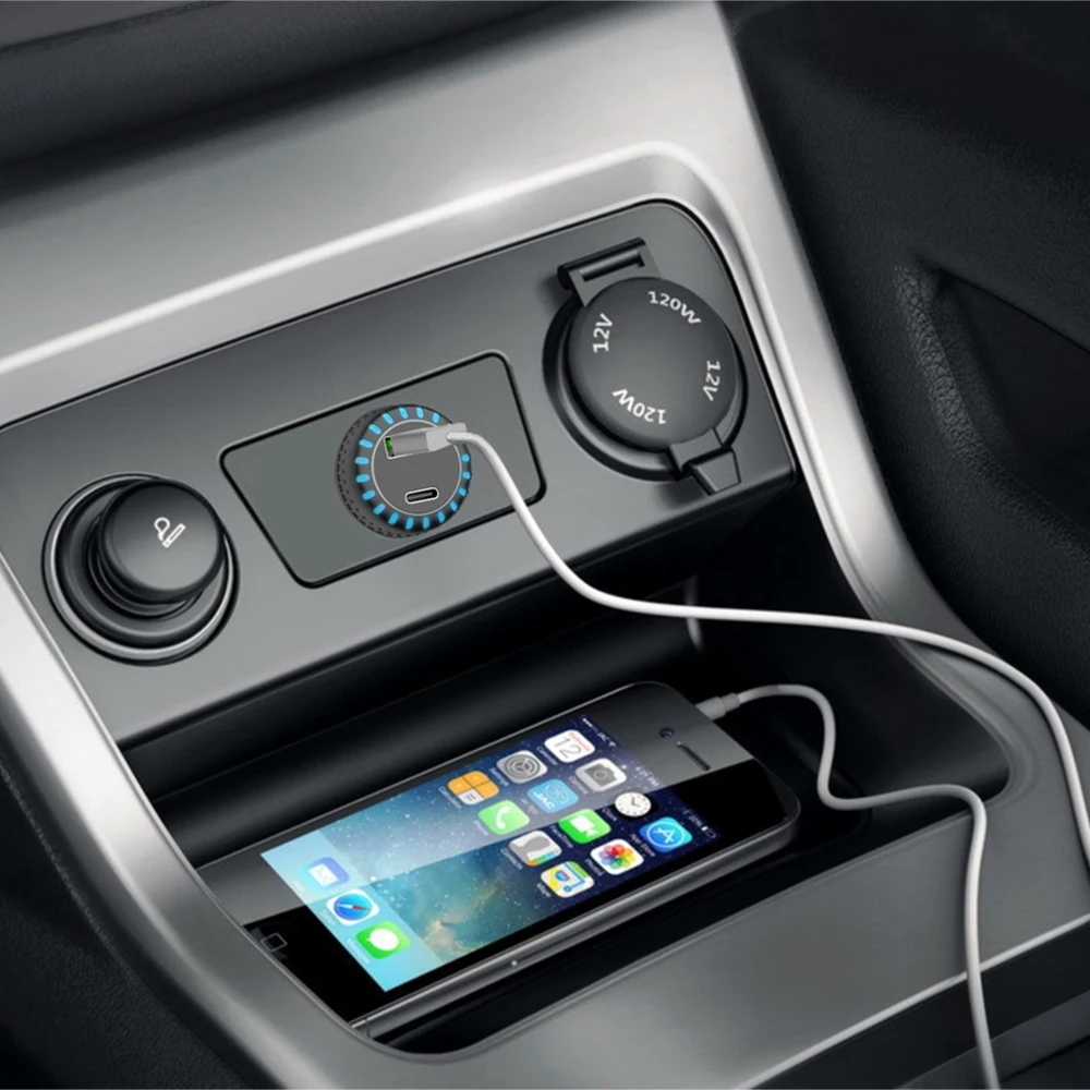 USB Автомобильное зарядное устройство QC3.0 быстрое зарядное устройство PD 27 Вт Тип c Быстрая зарядка с светодиодный круг света для samsung S9 Iphone huawei P30 Xiaomi