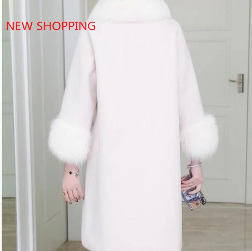 Elegant Fashion Long Wool Coat Collar Detachable Fur Collar Wool Blend Coat Thick Warm Jacket Solid Women Coats Autumn Winter
