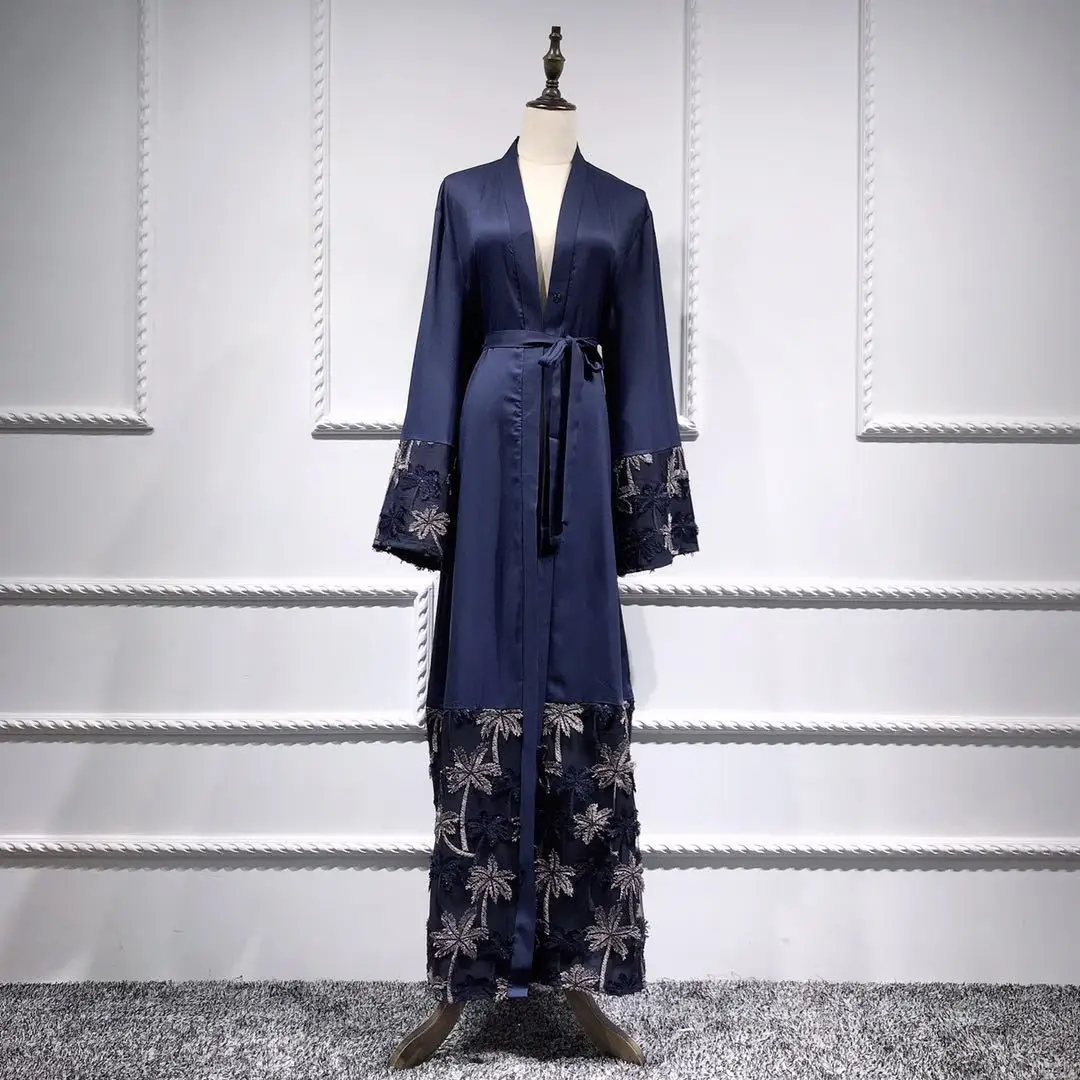 

New Embroidery Ramadam Muslim Scarf Vestido for Dubai Girls 2019 Turkish Lace Stitching Stereoscopic Cardigan Robe Lr205