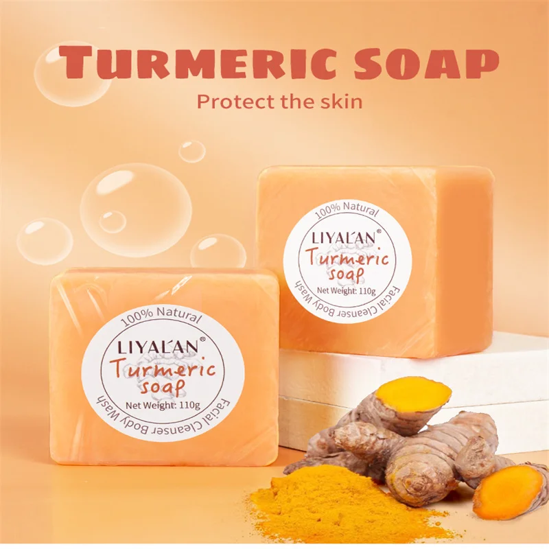 

New Turmeric Soap Herbal Natural Scrub Cleaning Nourishing Oil-Control Whitening Acne Treatment Mite Removal Face Skin Care Soap