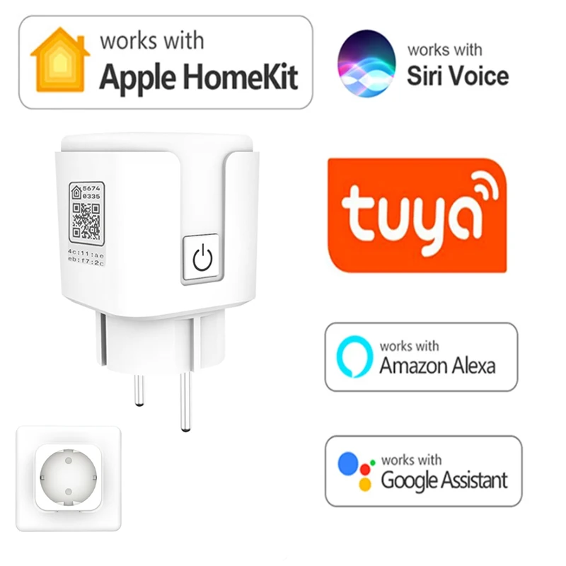 

EU Homekit Smart WiFi Plug Adaptor 16A Remote Voice Control Power Socket Outlet Timing ,Share Device Work Apple Homekit For IOS