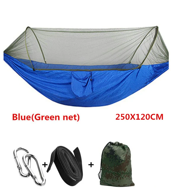 Blue 250X120 Автоматический разворачивающийся гамак Сверхлегкий парашютный гамак охотничий москитная сетка двойной подъемный уличный гамак мебель 250X120 см - Цвет: Blue 250X120