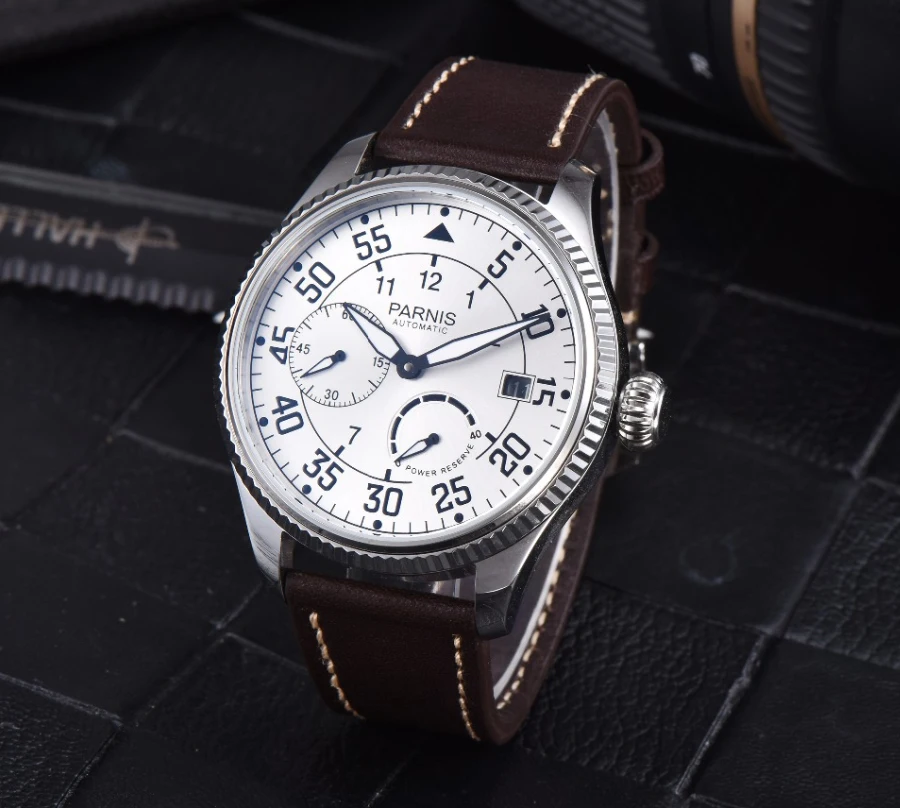 Мужские Смарт-часы Parnis 45 мм белый или черный циферблат кожаный ремешок