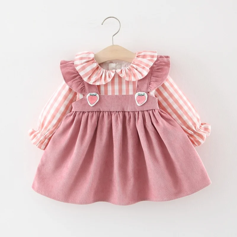 

Bobora Autumn Newborn Plaid Dress Infant Baby Clothes Girl Clothing Cartoon Princess Long Sleeve Dress Sweet Girls Dresses