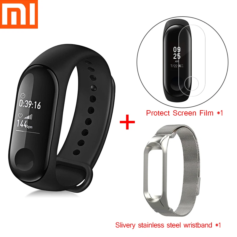 Silver Xiaomi mi смарт-браслет 3 фитнес-браслет mi Band 3 большой сенсорный экран сообщение время сердечного ритма Smartband D30 - Цвет: Silver