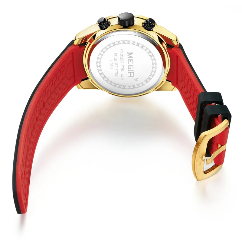 Мужские часы с силиконовым ремешком MEGIR спортивные водонепроницаемые кварцевые