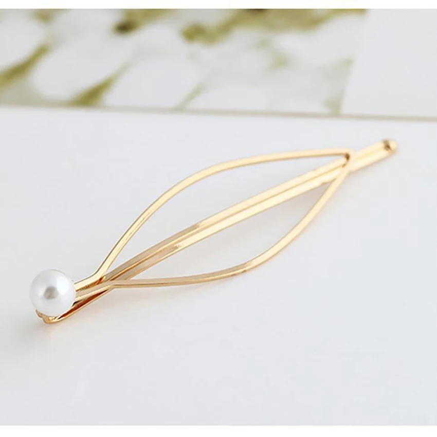 

1Pcs Alloy Hair Clips Simple Style Pearl Hairpins Side clip Lady's Golden Hair Clip Hairband Barrette Headdress Accessories