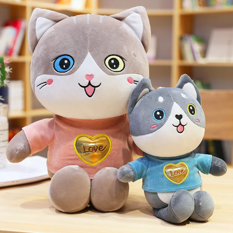 

cute plush toy lovely cartoon animal heart love T-shirt husky dog cat kitten soft stuffed doll birthday Christmas gift 1pc