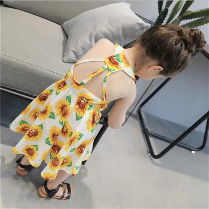 Детское летнее платье без рукавов с цветочным принтом и открытой спиной | Детская