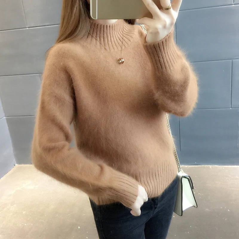 Кашемировый свитер для женщин белый зимний шерстяной мохеровый бархатный