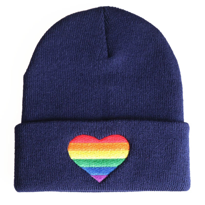 

Unisex Rainbow Heart Embroidery Knitted Hat Winter Autumn Beanie Cap