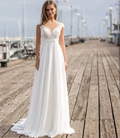 bohemian wedding dress 2021 a line sheer neck cap sleeve lace embroidery button sweep train bride gown vestidos de noiva