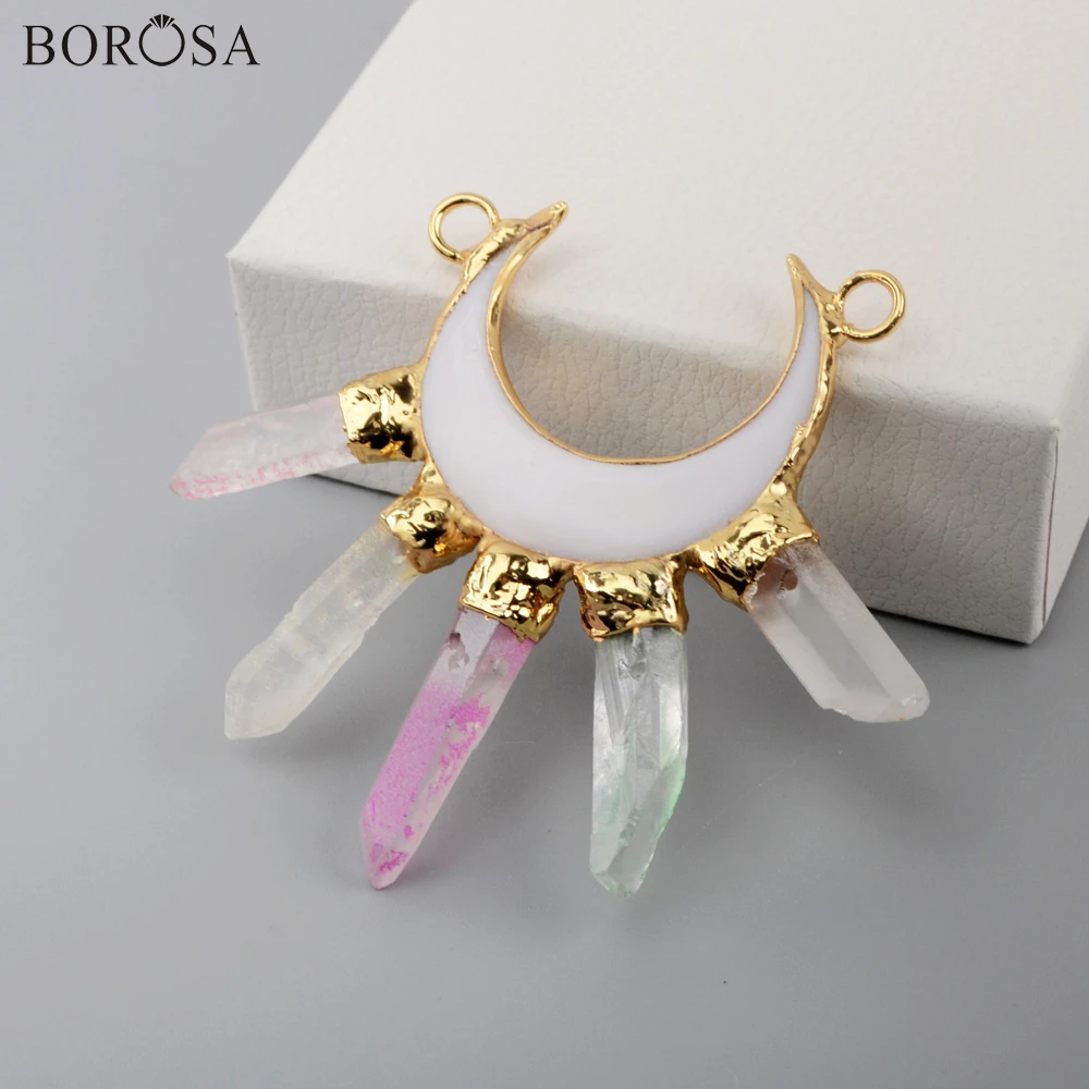 BOROSA двойной рожок белый корпус кулон Золотое покрытие Кристалл кварц точка