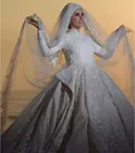 Мусульманский с высокой шеей Свадебные платья из Саудовской Аравии; Скромные свадебные платья; Изготовленные на заказ кружевные аппликации с длинным рукавом; Vestidos De Mariage