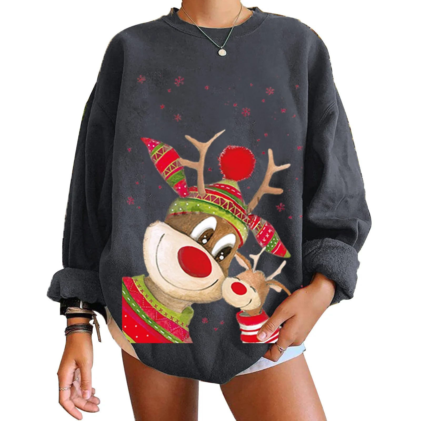 

Christmas Sweater Women Long Sleeve Casual Pullover Christmas Elk Deer Print Ladies O-Neck Jumper pull de noel свитер женский