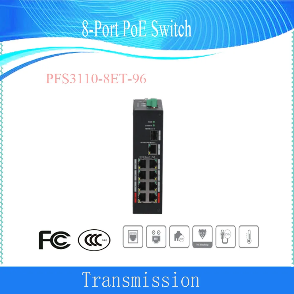 

Dahua transmission Hardened PoE Switch 8-Port PoE Switch DH-PFS3110-8ET-96