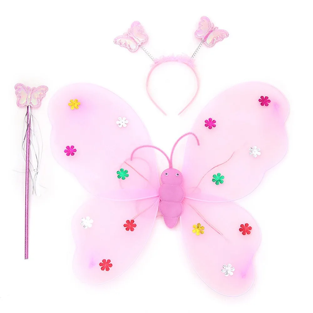 

Magical Toys 3Pcs/Set Double Layers Girls Led Flashing Light Fairy Toys Butterfly Wing Toys Wand Headband Costume Toys Gifts