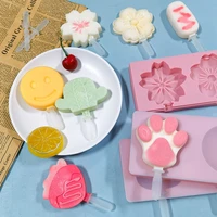 new style ice cream silicone mold diy cherry smiley face dessert ice cream popsicle mold with lid and stick diy silicone mold